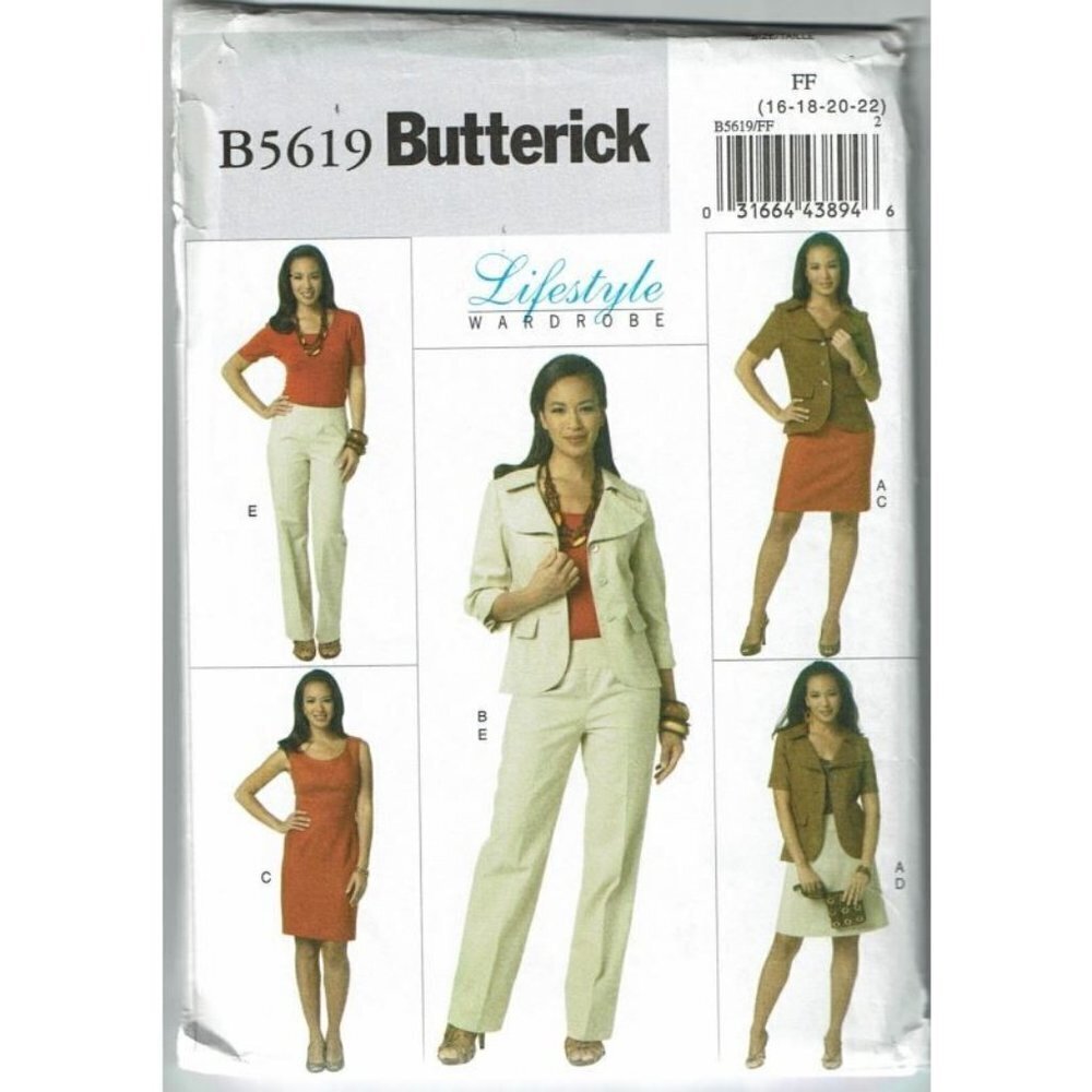 Butterick Sewing Pattern 5619 Jacket Dress Skirt Pants Size 16-22